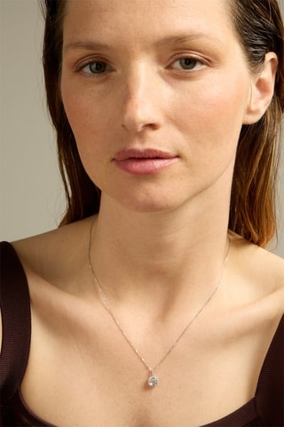 Collier - Or blanc 18 carats, aigue marine et diamants