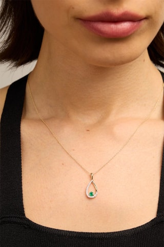 Collier - Or jaune 18 carats, émeraude et diamants