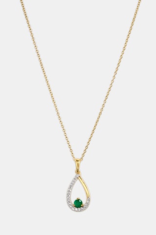 Collier - Or jaune 18 carats, émeraude et diamants