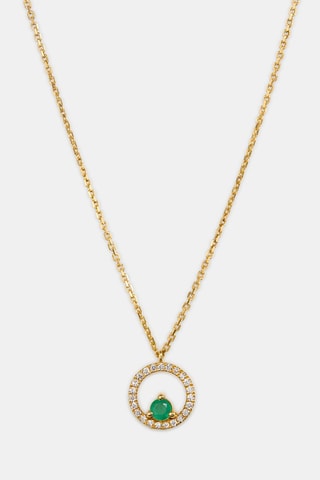 Collier - Or jaune 18 carats, émeraude et diamants
