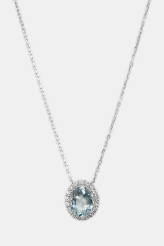 Collier - Or blanc 18 carats, aigue marine et diamants