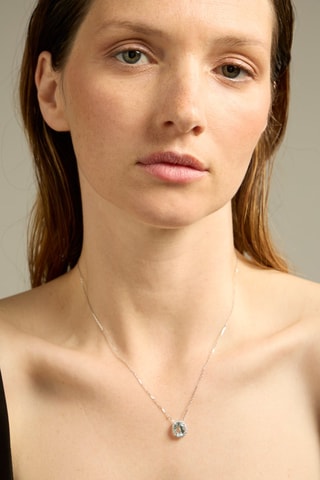 Collier - Or blanc 18 carats, aigue marine et diamants