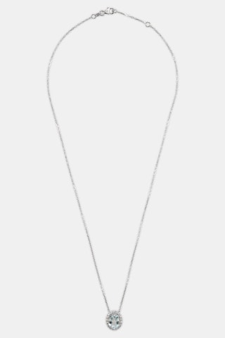 Collier - Or blanc 18 carats, aigue marine et diamants