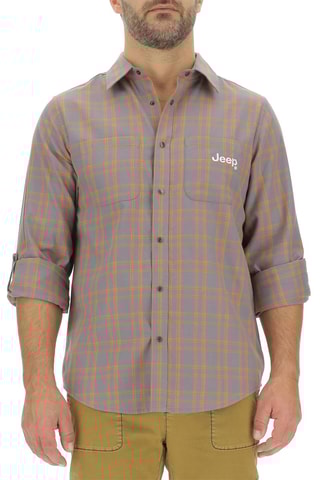 Camisa regular 
Cinzento e laranja