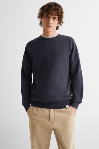 Pull-over jaspé coton - Bleu marine