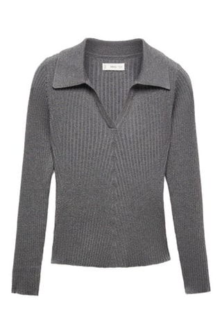 Pull-over maille côtelée col polo - Gris