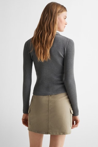 Pull-over maille côtelée col polo - Gris