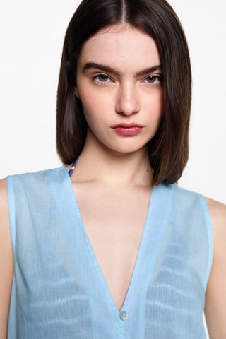 Gilet long coton - Bleu clair