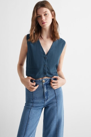 Gilet crop rayures - Bleu marine