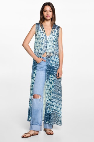 Gilet long imprimé - Bleu pétrole