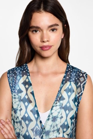 Gilet long imprimé - Bleu pétrole