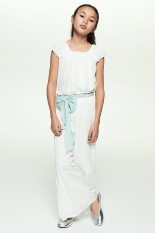 Pantalon noeud tissu plissé - Blanc