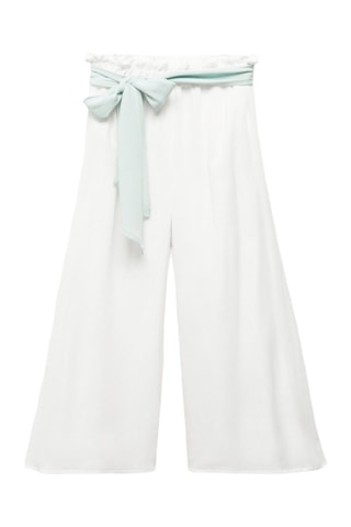 Pantalon noeud tissu plissé - Blanc