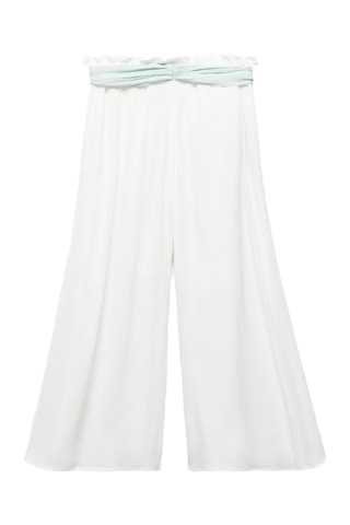 Pantalon noeud tissu plissé - Blanc
