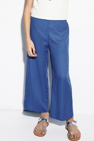 Pantalon lin boutons - Bleu