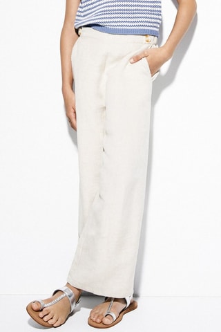 Pantalon lin boutons - Beige