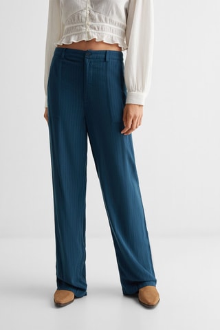 Pantalon droit à rayures - Bleu marine
