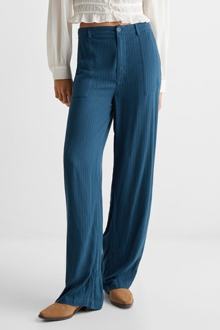 Pantalon droit à rayures - Bleu marine