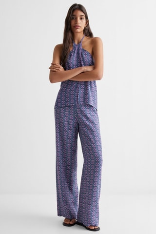 Pantalon droit imprimé - Bleu marine