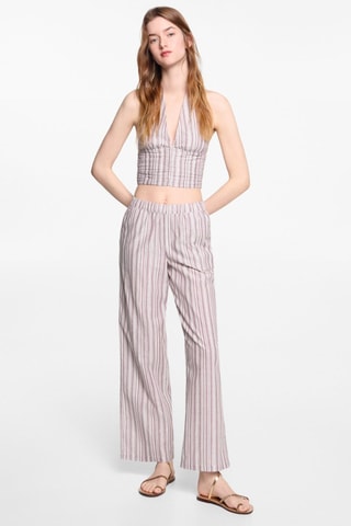 Pantalon droit à rayures - Blanc cassé