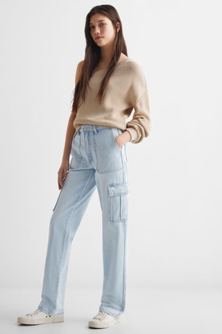 Jean droit style cargo - Bleu clair