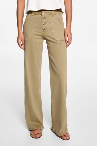 Jean droit boutons - Kaki