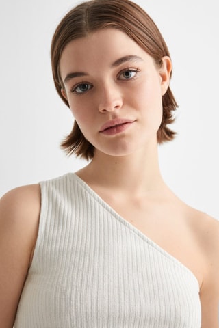 Top maille côtelée Lurex - Blanc cassé