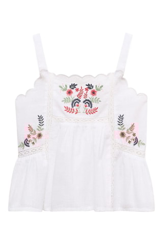 Top brodé fleurs - Blanc