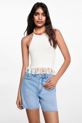 Top crochet emmanchures américaines - Blanc cassé