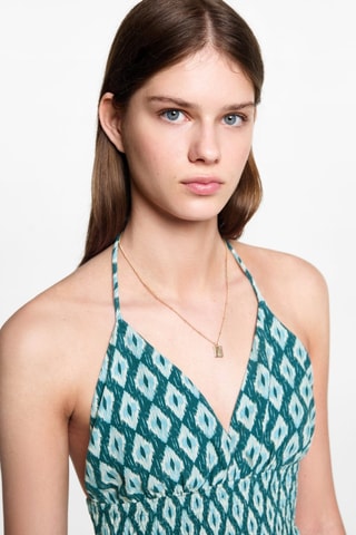 Robe imprimée détail froncé - Bleu pétrole