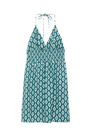 Robe imprimée détail froncé - Bleu pétrole