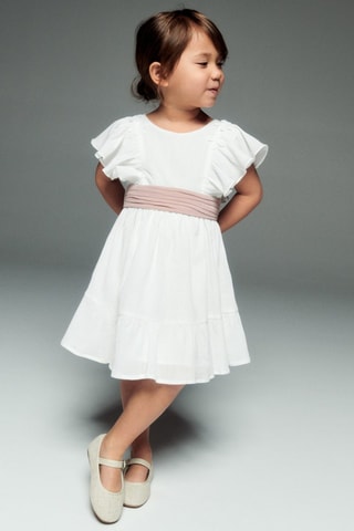 Robe tissu plissé fleurs - Blanc cassé