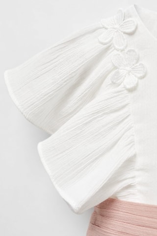 Robe tissu plissé fleurs - Blanc cassé