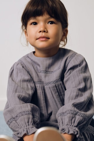Robe brodée coton - Bleu