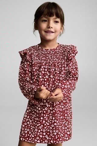 Robe à fleurs volantée - Grenat