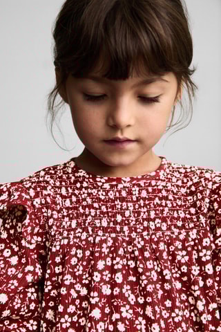 Robe à fleurs volantée - Grenat