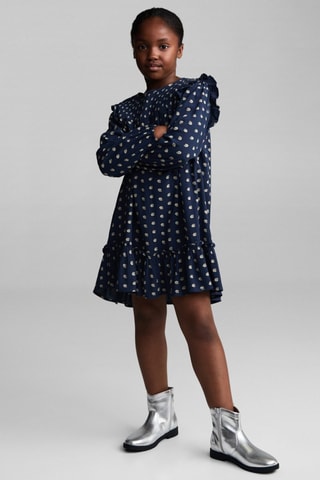 Robe à fleurs volantée - Bleu marine