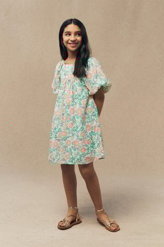 Robe coton imprimée - Corail