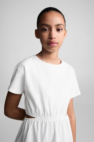 Robe brodée ouvertures latérales - Blanc cassé