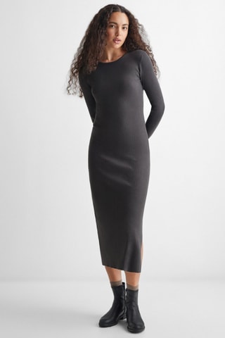 Robe midi maille côtelée - Gris