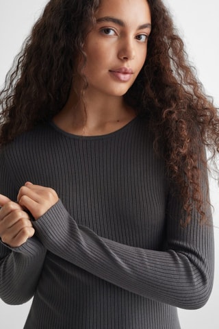 Robe midi maille côtelée - Gris