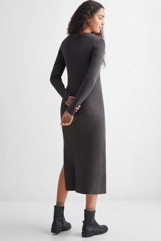 Robe midi maille côtelée - Gris