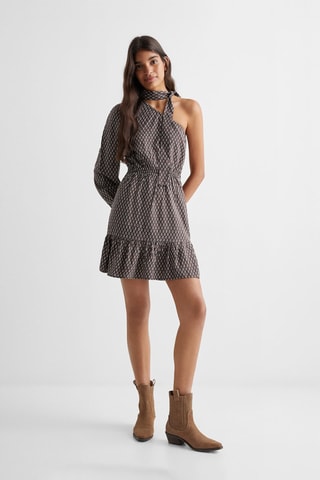 Robe asymétrique imprimée - Marron