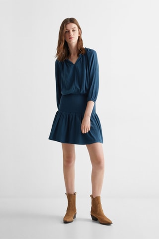 Robe froncée volants - Bleu marine