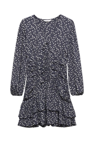Robe fleurie froncée - Bleu marine