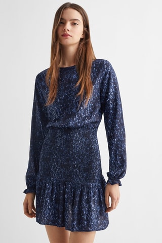 Robe froncée imprimée - Bleu