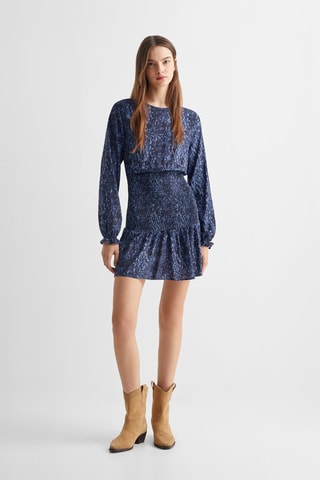 Robe froncée imprimée - Bleu