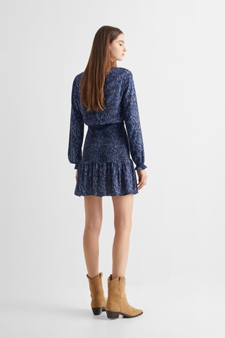 Robe froncée imprimée - Bleu