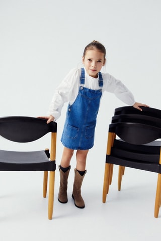 Robe chasuble courte en jean - Bleu clair