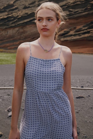 Robe imprimée à volants - Blanc cassé